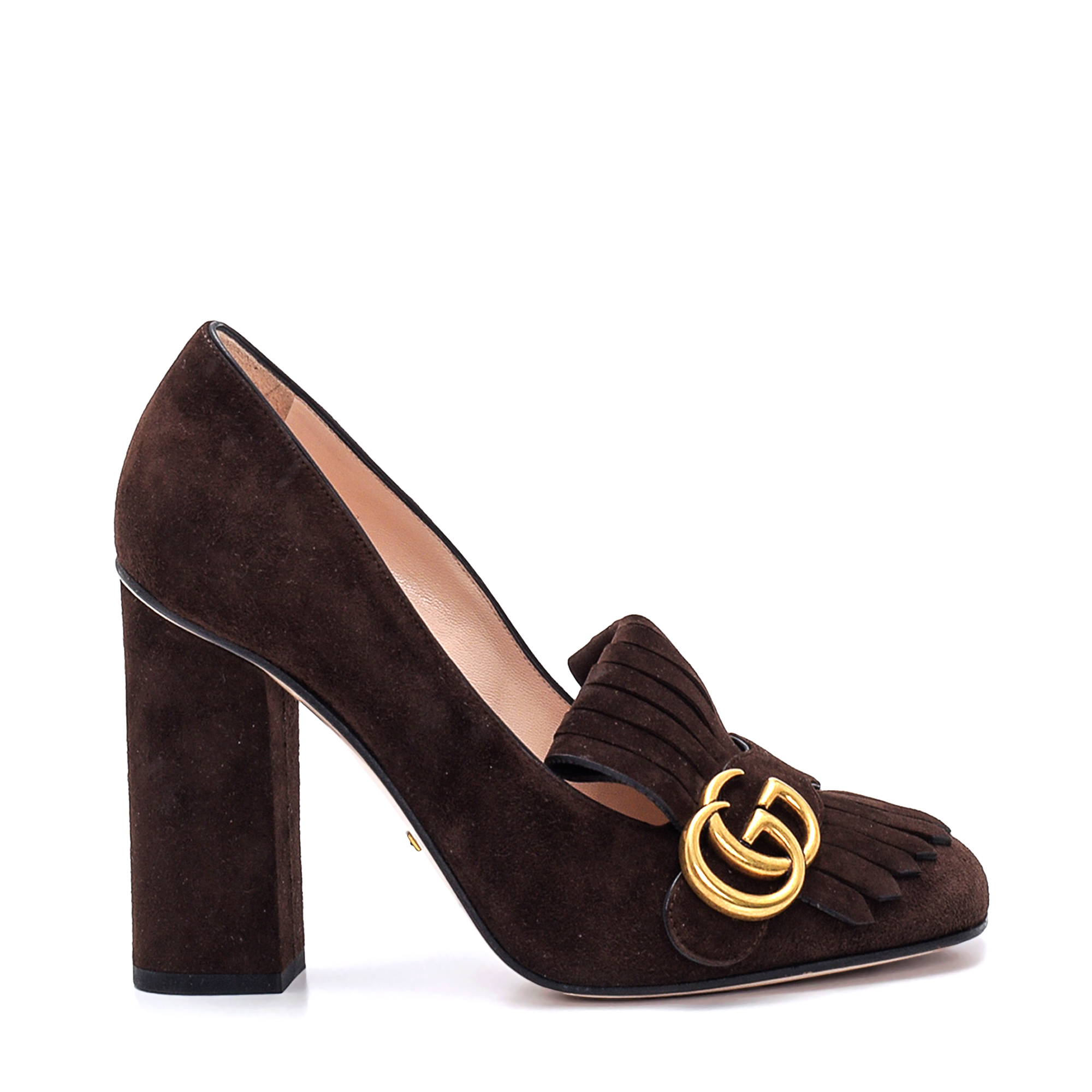 Gucci - Brown Suede Fringe GG Pumps